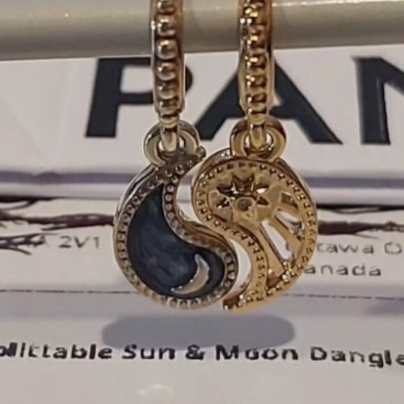 Auth PANDORA SS and 14k plated Two-tone Splittable Sun & Moon Dangle 762678C01 - Picture 4 of 11